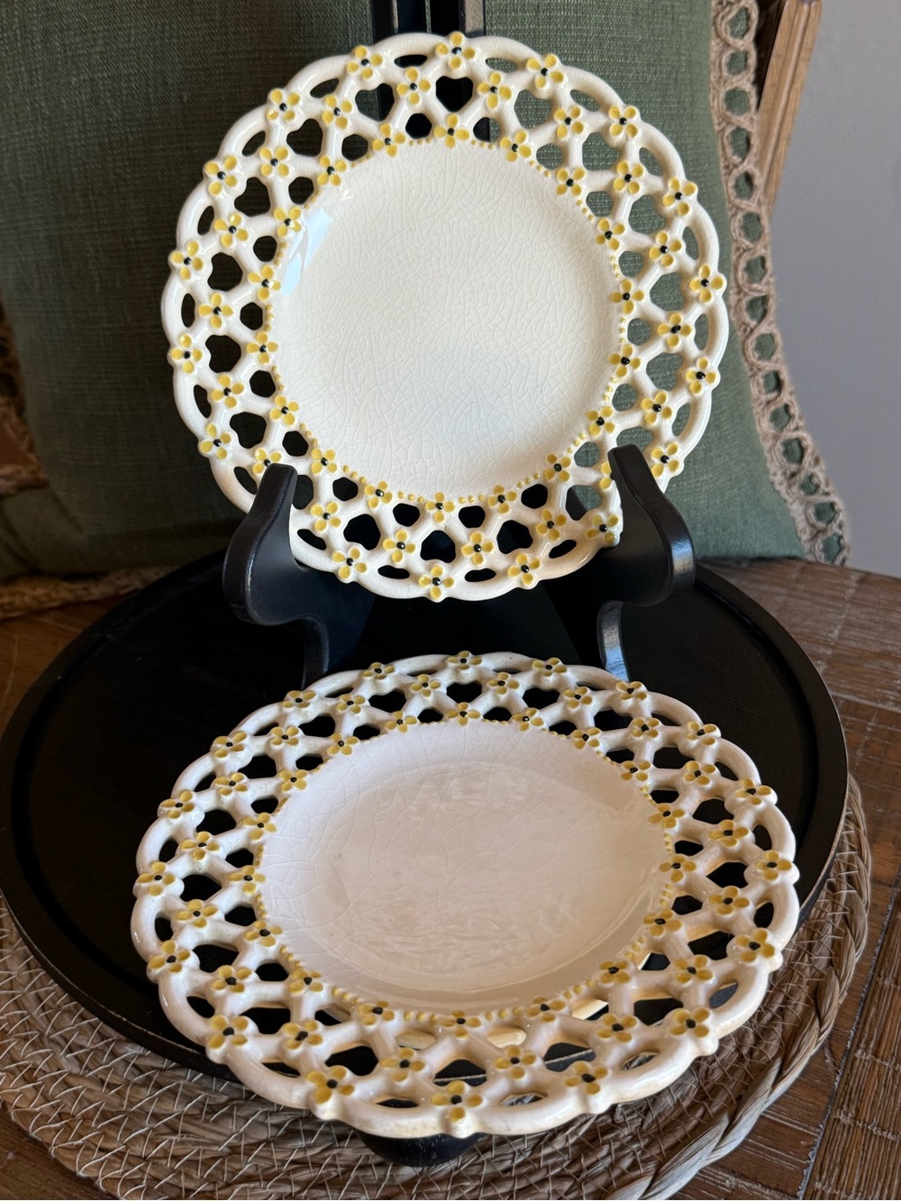 Handmade Ceramic Reticulated Forget Me Not Floral Plates - Set of 2